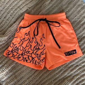 Neon orange Kill Crew flame shorts size small